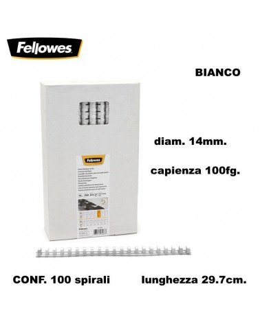 FELLOWES SPIRALI DIAM.14 100PZ.100FG. BIANCO-RILEGARE