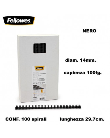 FELLOWES SPIRALI DIAM.14 100PZ.100FG. NERO-RILEGARE