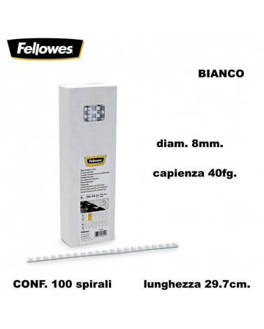 FELLOWES SPIRALI DIAM.8 100PZ.40FG. BIANCO-RILEGARE