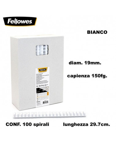 FELLOWES SPIRALI DIAM.19 100PZ.150FG. BIANCO-RILEGARE