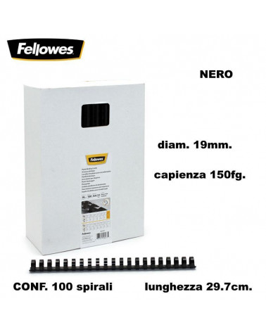 FELLOWES SPIRALI DIAM.19 100PZ.150FG. NERO-RILEGARE