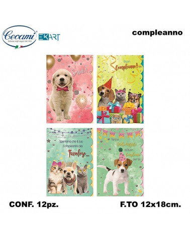 CECAMI BIGLIETTI BUON COMPLEANNO HUMOR ANIMALI 00165 [12PZ]