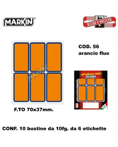 MARKIN ETICHETTE ADESIVE 10FG.10PZ. FLUO-70X37-ARANCIO