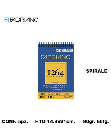 FABRIANO SCHIZZI 1264 A5 90gr.60fg. [5PZ] BLOCCO SPIRALE