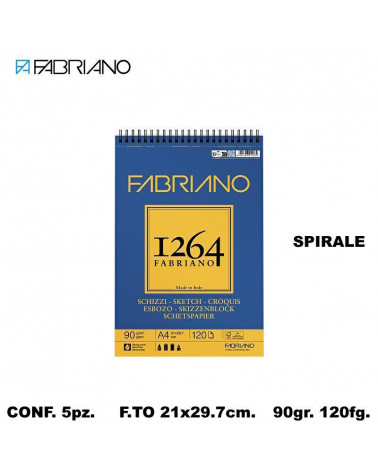 FABRIANO SCHIZZI 1264 A4 90gr.120fg. [5PZ] BLOCCO SPIRALE