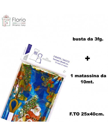 BUSTE REGALO PPL METAL 25x40 PZ.3 + 1 MATASSINA