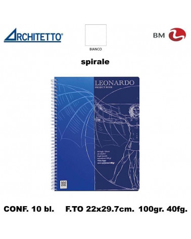 ARCHITETTO BLOCCO SPIRALE LEONARDO BIANCO A4 40fg.100gr.[10PZ] 60826