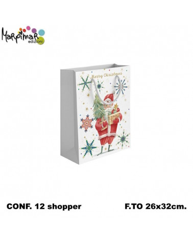 MARPIMAR BUSTE CON MANICO 26x32 L SANTA CLAUS SHOPPER [12PZ]