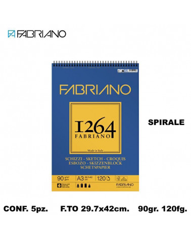 FABRIANO SCHIZZI 1264 A3 90gr.120fg. [5PZ] BLOCCO SPIRALE