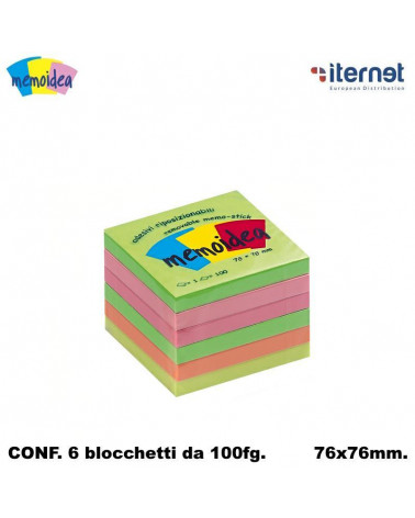 MEMOIDEA NOTES ADESIVI 76x76 COLORATI NEON [6PZ]