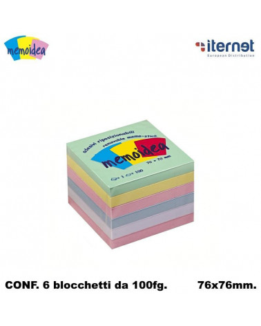 MEMOIDEA NOTES ADESIVI 76x76 COLORATI PASTELLO [6PZ]