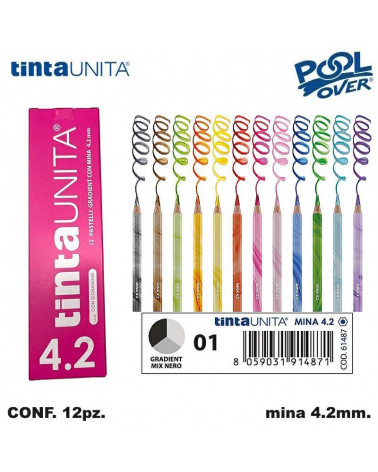 TINTA UNITA PASTELLO MINA 4.2MM. GRADIENT NERO 01 [12PZ] 61487