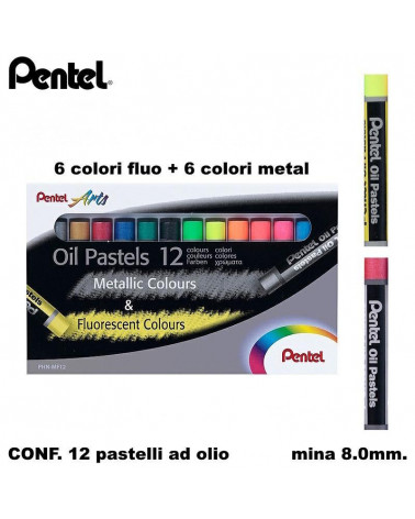 PENTEL PASTELLO OLIO FLUO/METAL 12COL.PENTEL