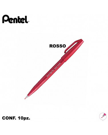 PENTEL PENNARELLO BRUSH SIGN PEN ROSSO [10PZ]