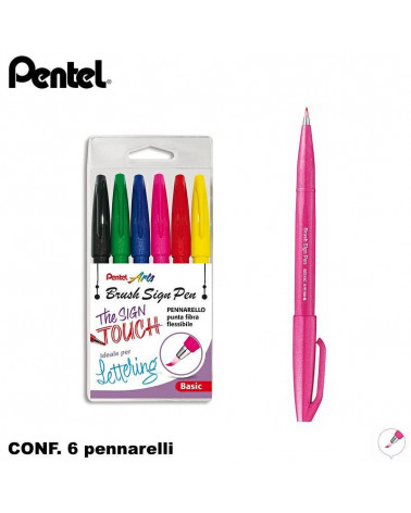 PENTEL PENNARELLO BRUSH BASIC 6 COLORI