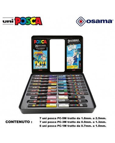 OSAMA POSCA MANGA VALIGETTA METALLO MARCATORI 20PZ.