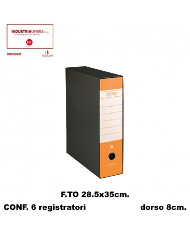 BREFIOCART REGISTRATORE NERO 28X35 DORSO 8 ARANCIO
