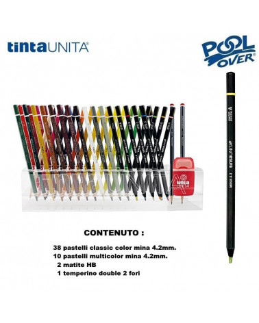 TINTA UNITA SET PASTELLI 4.2MM. 10 MULTICOLOR+38CLASSIC+ACCESSORI