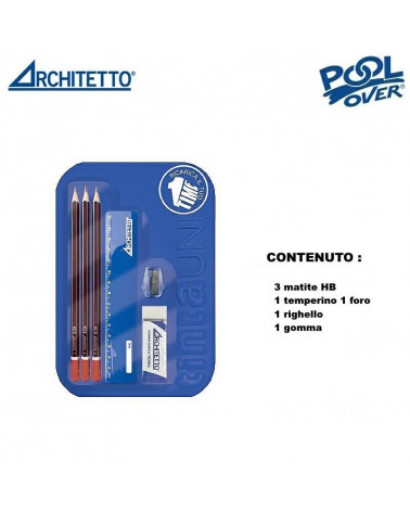 ARCHITETTO BLISTER 3 MATITE HB+TEMPERINO 1 FORO+RIGHELLO+GOMMA