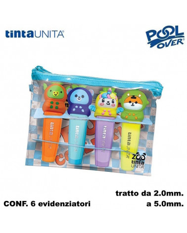 TINTA UNITA ZOO SET EVIDENZIATORE CON TOPPER 4 COLORI