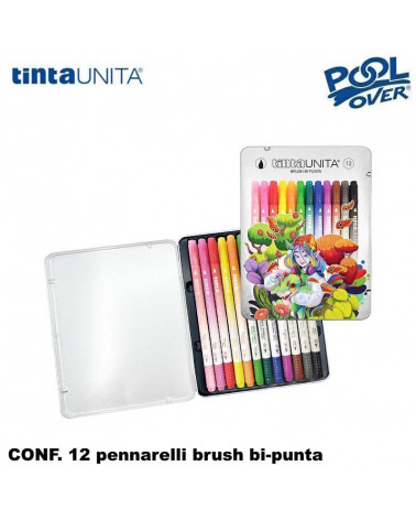 TINTA UNITA PENNARELLO BRUSH BI-PUNTA FRAFFROG 12col.