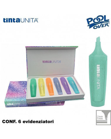 TINTA UNITA SCATOLA MAGNETICA 6 EVIDENZIATORI GLITTER PASTEL