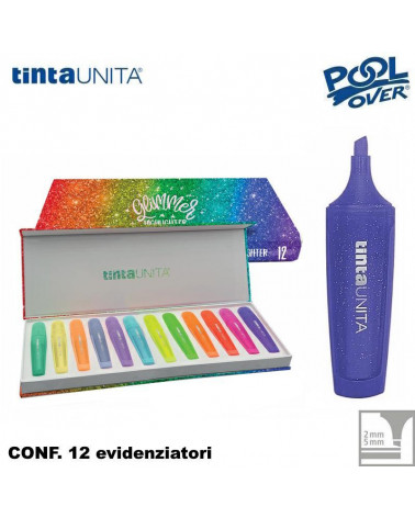 TINTA UNITA SCATOLA MAGNETICA 12 EVIDENZIATORI GLITTER ASS.