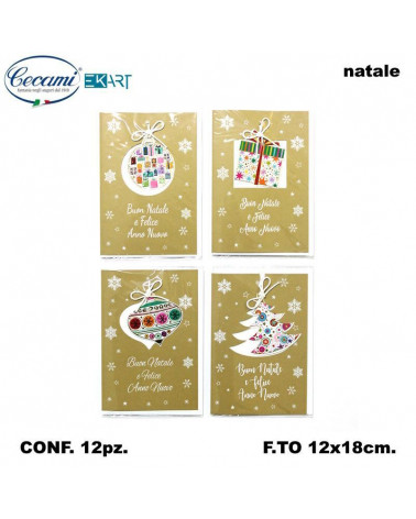CECAMI BIGLIETTI NATALE CON APPLICAZIONI 50064BN [12PZ]