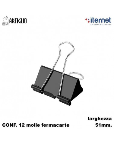 ITERNET MOLLA FERMACARTE 5.1CM.12PZ. 510/0-DOUBLE CLIPS