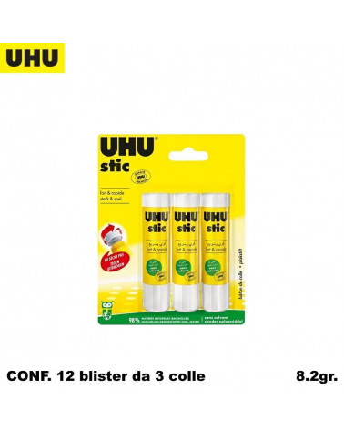 UHU COLLA STICK 8,2GR.12 BLISTER 3PZ.