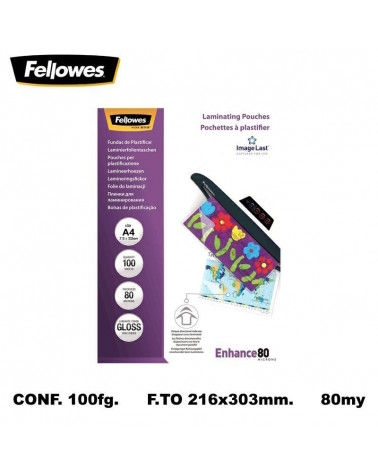 FELLOWES POUCHES A4 80MIC.100PZ. PER PLASTIFICARE