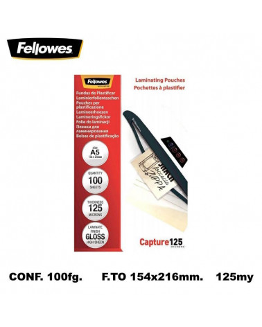 FELLOWES POUCHES A5 154X216 125MIC.100PZ. PER PLASTIFICARE