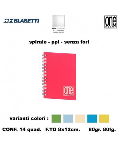 BLASETTI MICROQUAD.SPIRALE A7 NO FORI 80fg.PPL ONE COLOR 4MM [14PZ]