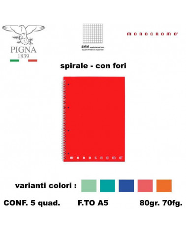 MONOCROMO QUADERNO SPIRALE FORI  5MM [5PZ]