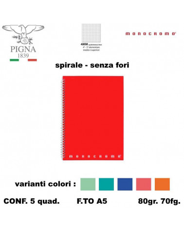 MONOCROMO QUADERNO SPIRALE NO FORI  4MM [5PZ]