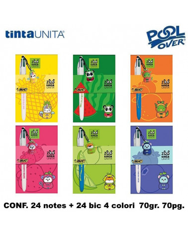 TINTA UNITA ZOO ESP 24 NOTES + BIC 4 COLORI CON PENDENTE