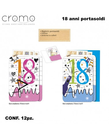 CROMO BIGLIETTI COMPLEANNO 18 ANNI PORTASOLDI NU.8213 [12PZ]