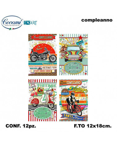 CECAMI BIGLIETTI BUON COMPLEANNO UOMO VINTAGE 00184 [12PZ]