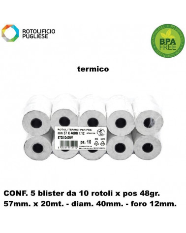 ROTOLO TERMICO 57MM.20MT. POS 1 VIA 50PZ.