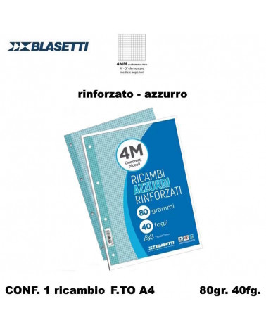 BLASETTI RICAMBIO A4 RINFORZATO AZZURRO 4MM