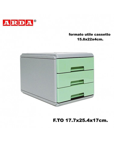 ARDA MINI CASSETTIERA PASTEL 3 CASSETTI VERDE