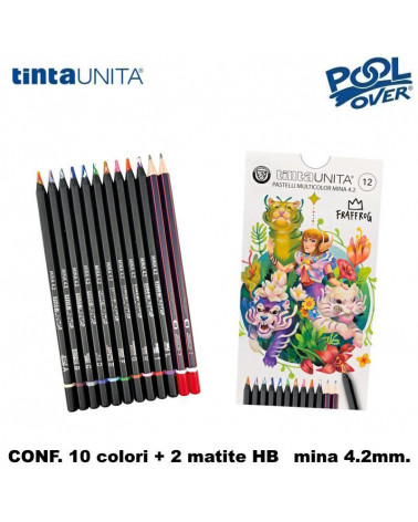 TINTA UNITA PASTELLO MULTICOLOR FRAFFROG 10col.+ 2 MATITE HB