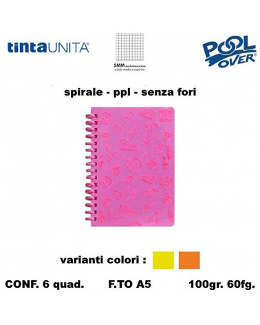 TINTA UNITA GLOW QUADERNO SPIR. PVC NO FORI 60fg.5M [6PZ]