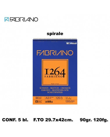 FABRIANO SCHIZZI 1264 A3 90gr.120fg. [5PZ] BLOCCO SPIRALE