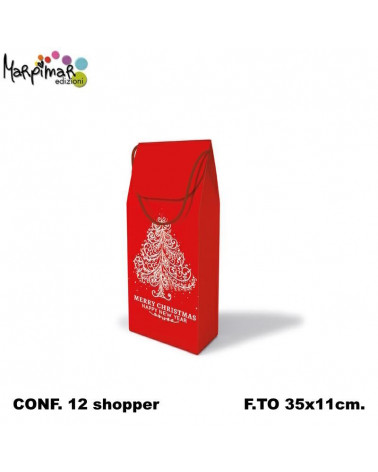 MARPIMAR SCATOLA BOTTIGLIA C/MAN.35x11 CHRISTMAS ROSSO SHOPPER[12PZ]