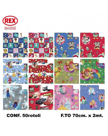 REX CARTA REGALO ALLEGRA DISNEY NATALE ROTOLI mt2x0,7 50pz.