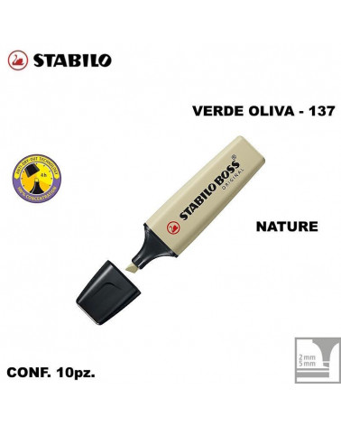 STABILO BOSS NATURE VERDE OLIVA 137-EVIDENZIATORE [10PZ]