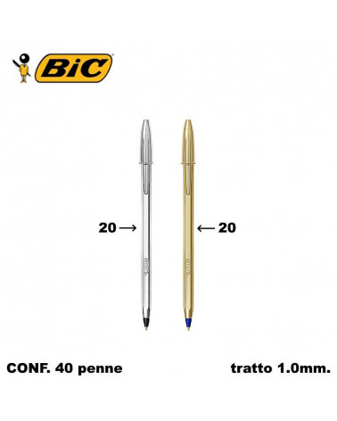 BIC SFERA CRISTALL SHINE 40pz.FUSTO ORO/ARGENTO
