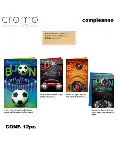 CROMO BIGLIETTI COMPLEANNO MASCHILE C/APPLICAZIONE BC.8159 [12PZ]