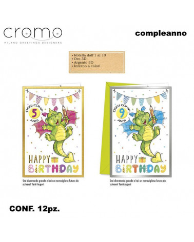 CROMO BIGLIETTI COMPLEANNO BAMBINI CON ROTELLA BC.8140 [12PZ]